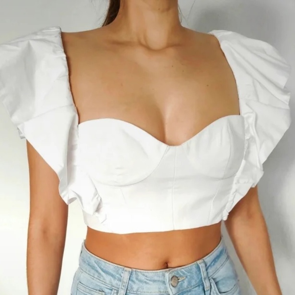 Zara Sweetheart Puff Sleeve Crop Top
